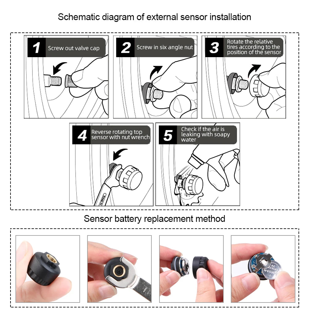 Tyre Pressure Monitoring System Universal Solar TPMS Car Accessories Digital LCD Display with 4 External Sensors