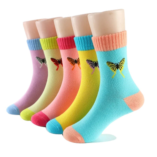 Spring Autumn Girls Socks Butterfly Cotton Candy Colors Socks For Girls 1- 16 Year Kids Socks  5 pairs/lot