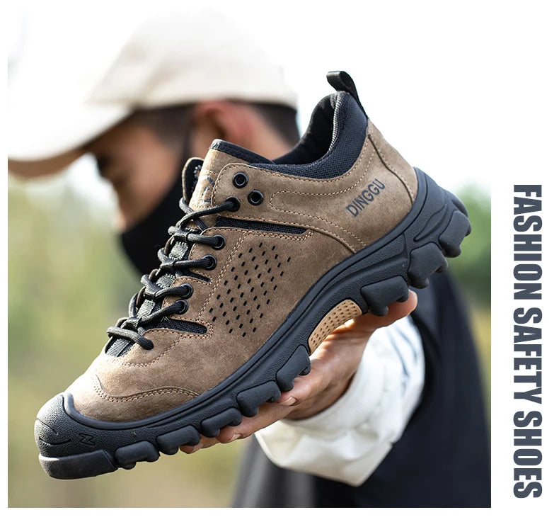 Genuine Leather Work Boots Winter Men Safety Shoes Plus Velvet Warmth Non-slip Steel Toe Cap Indestructible Work Shoes Designer