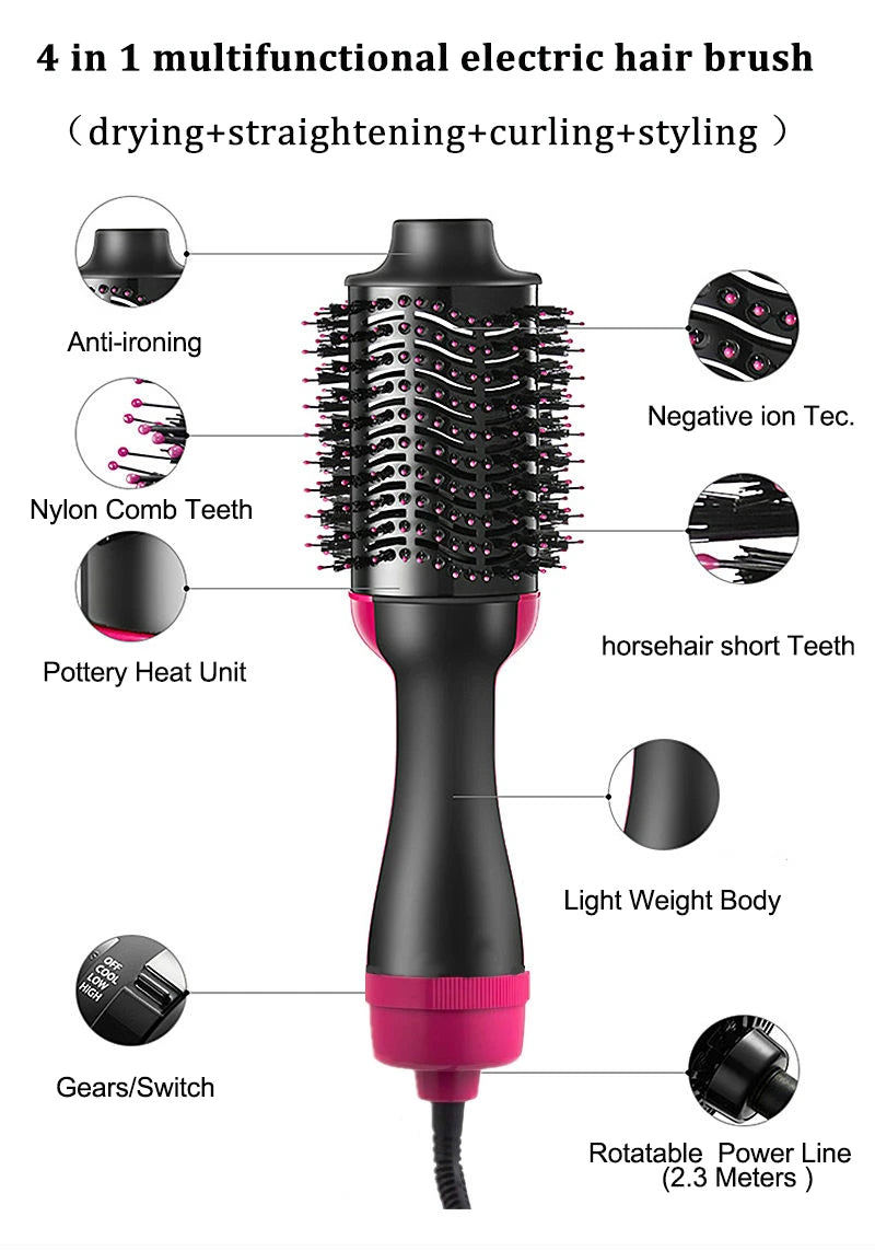 3 In 1 Electric Hair Straightener Brush Hair Curler Hair Dryer Brush Rotating Hot Air Comb Negative Ion Hair Styler Comb