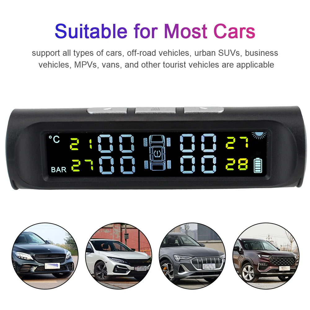 Tyre Pressure Monitoring System Universal Solar TPMS Car Accessories Digital LCD Display with 4 External Sensors