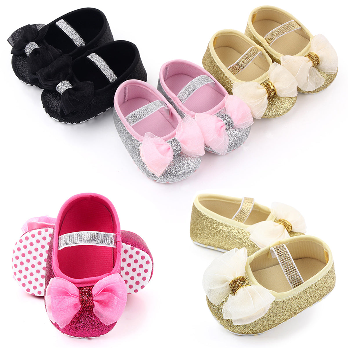 2023 Fashion Infant Newborn Baby Girls Spring Summer Flats Glitter Bowknot Princess Dress Shoes No-Slip First Walkers