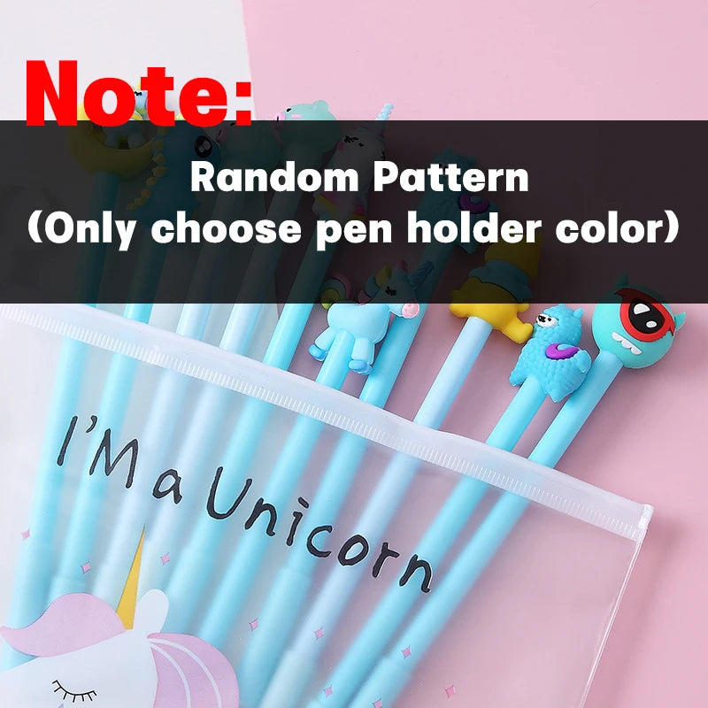 10Pcs / Set Cute Gel Pen Kawaii Random Pattern Unicorn Pony 0.5m Black Gel Ink Pen School Stationery Office Suppliers Gifts