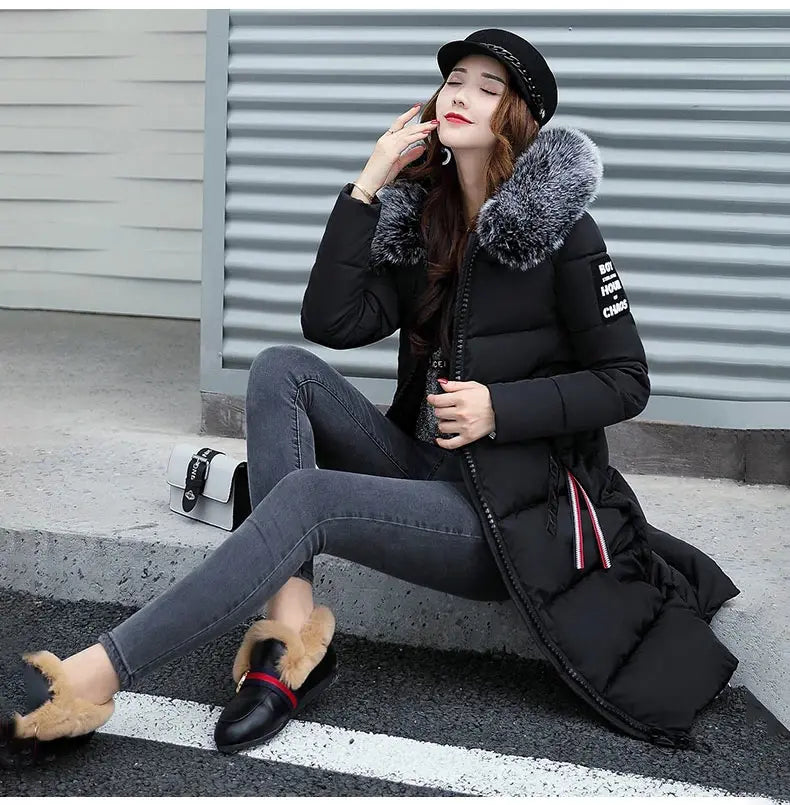 Winter coats women down jackets 2024 long slim solid color coat female Jackets outerwears woman parkas clothes zip fur collar