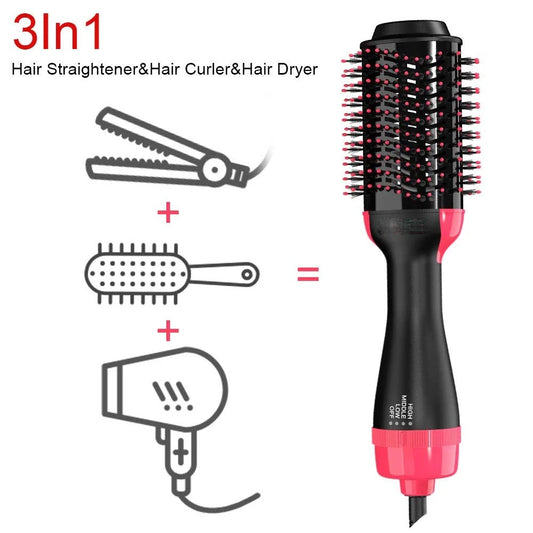 3 In 1 Electric Hair Straightener Brush Hair Curler Hair Dryer Brush Rotating Hot Air Comb Negative Ion Hair Styler Comb