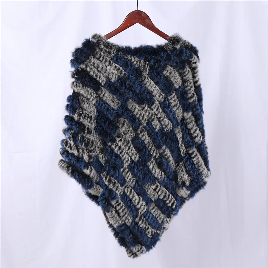 Genuine Rabbit Fur Knitted Natural Fur Poncho Fashion Wrap Coat Shawl Lady Scarf Natural Fur Wedding Party Wholesale Cape