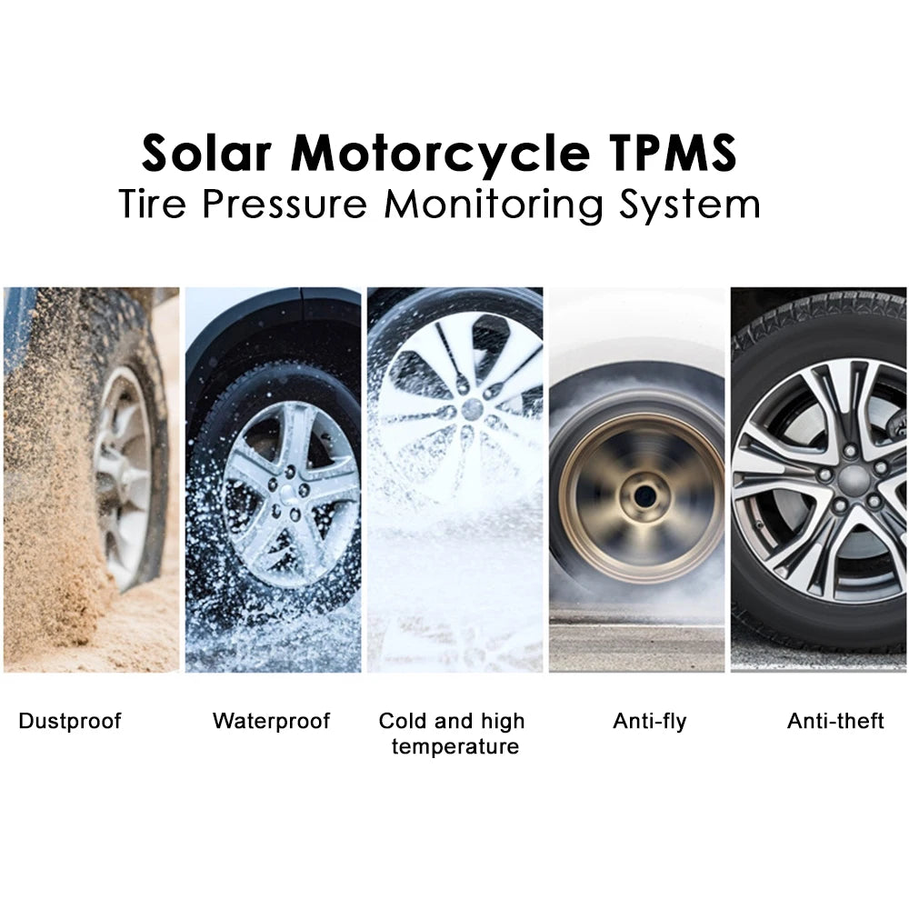 Best quality USB Solar Charging Motorcycle TPMS Motor Tire Pressure Tyre Temperature Monitoring Alarm System with 2 External