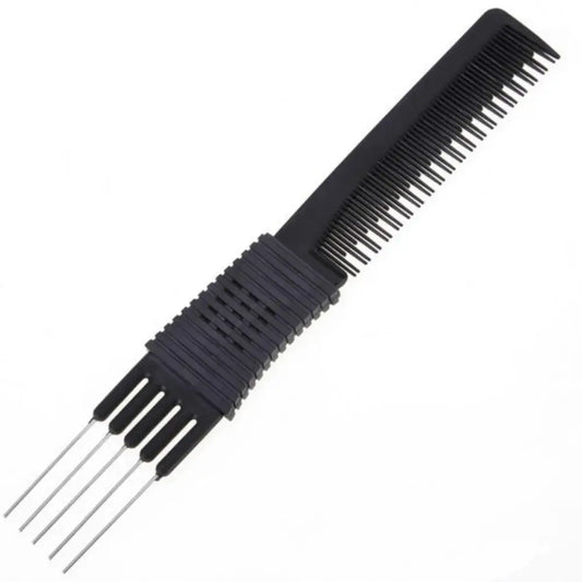 2 Head Black Carbon Lift Teasing Combs with Metal Prong,Black Carbon Comb with Stainless Steel Lift for Hair Salon Home Supplies