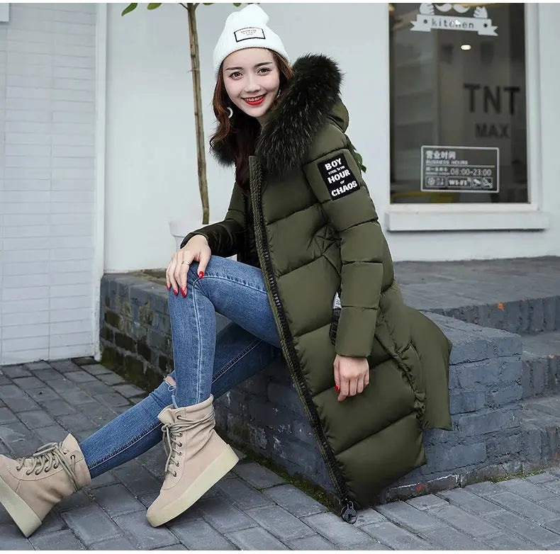 Winter coats women down jackets 2024 long slim solid color coat female Jackets outerwears woman parkas clothes zip fur collar