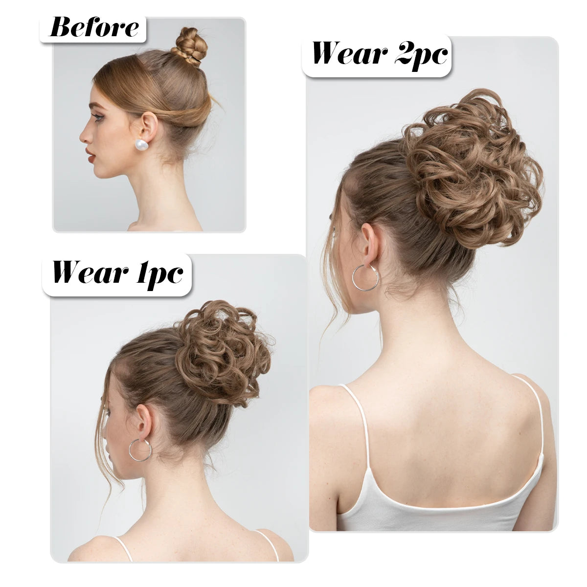 Synthetic Hair Bun Extensions Messy Curly Elastic Hair Scrunchies Hairpieces Synthetic Chignon Donut Updo Hair Pieces for Women