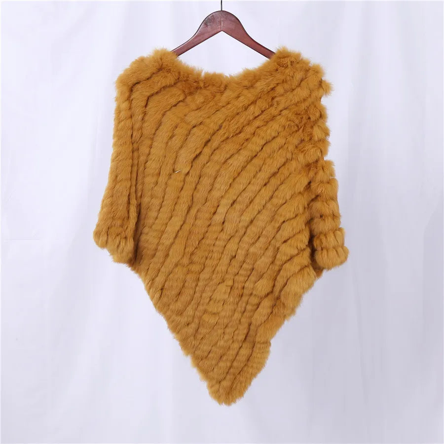 Genuine Rabbit Fur Knitted Natural Fur Poncho Fashion Wrap Coat Shawl Lady Scarf Natural Fur Wedding Party Wholesale Cape