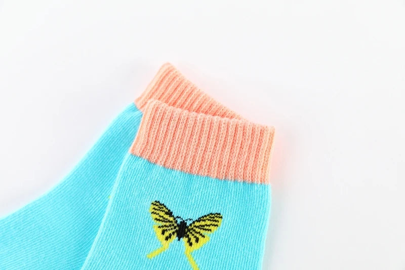 Spring Autumn Girls Socks Butterfly Cotton Candy Colors Socks For Girls 1- 16 Year Kids Socks  5 pairs/lot