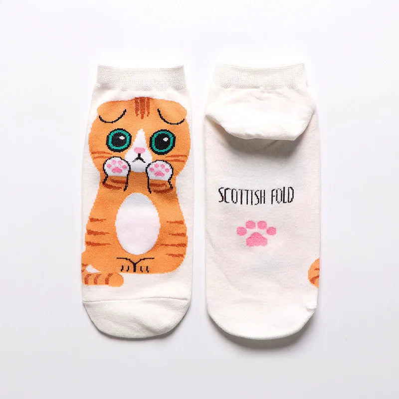 Spring And Autumn Fashion Women's Sotton Socken Funny Cartoon Animal Hello Kitten Dog Cute Girl Happy Funny Socks 5 Pairs