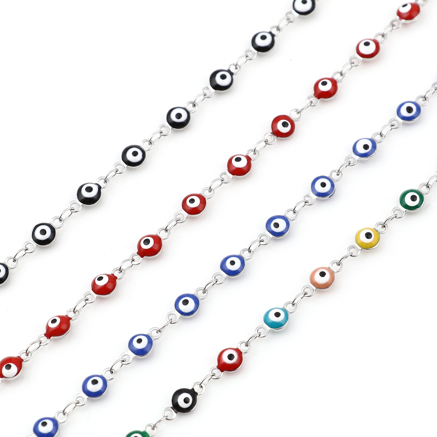 304 Stainless Steel Religious Evil Eye Bracelet Enamel Beads Link Chain Bracelet For Women Men Turkish Jewelry Bangle 19.5cm,1PC