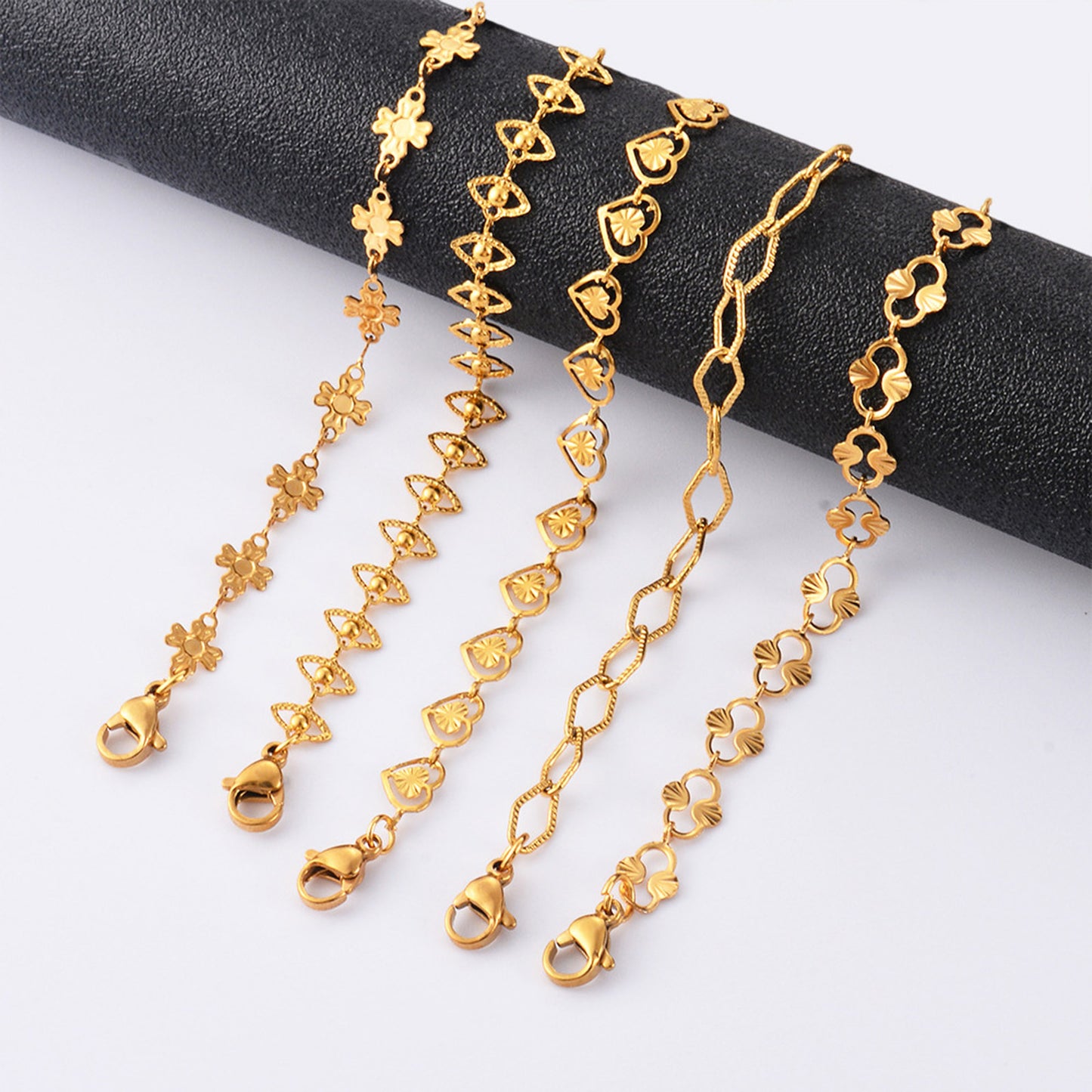 304 Stainless Steel Handmade Geometric Link Chain Bracelets For Women Jewelry 18k Gold Color Daily Accessory 18cm Long, 1 Piece