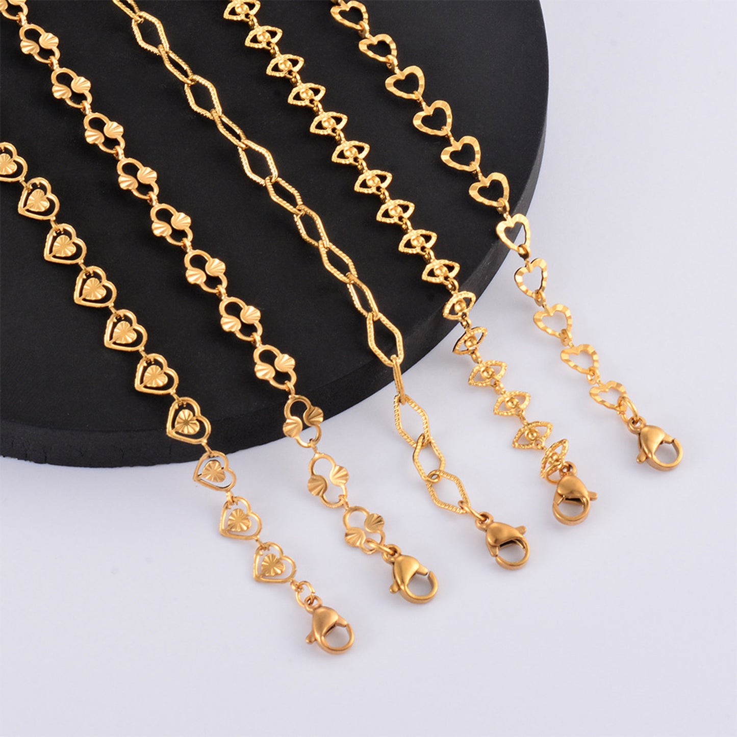 304 Stainless Steel Handmade Geometric Link Chain Bracelets For Women Jewelry 18k Gold Color Daily Accessory 18cm Long, 1 Piece