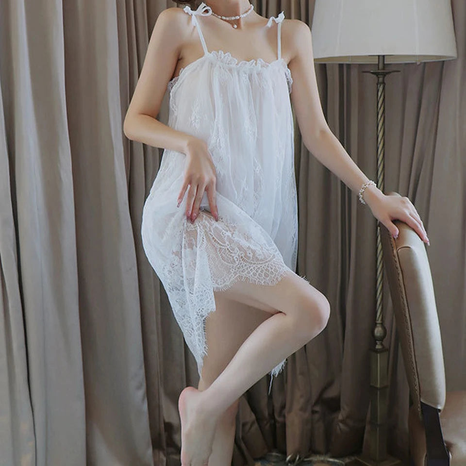 Sexy Nightgown Lingerie Lace Sleepwear Mini Sling Nightdress Women Spaghetti Strap Summer Sleeping Dress Plus Size Night Gowns