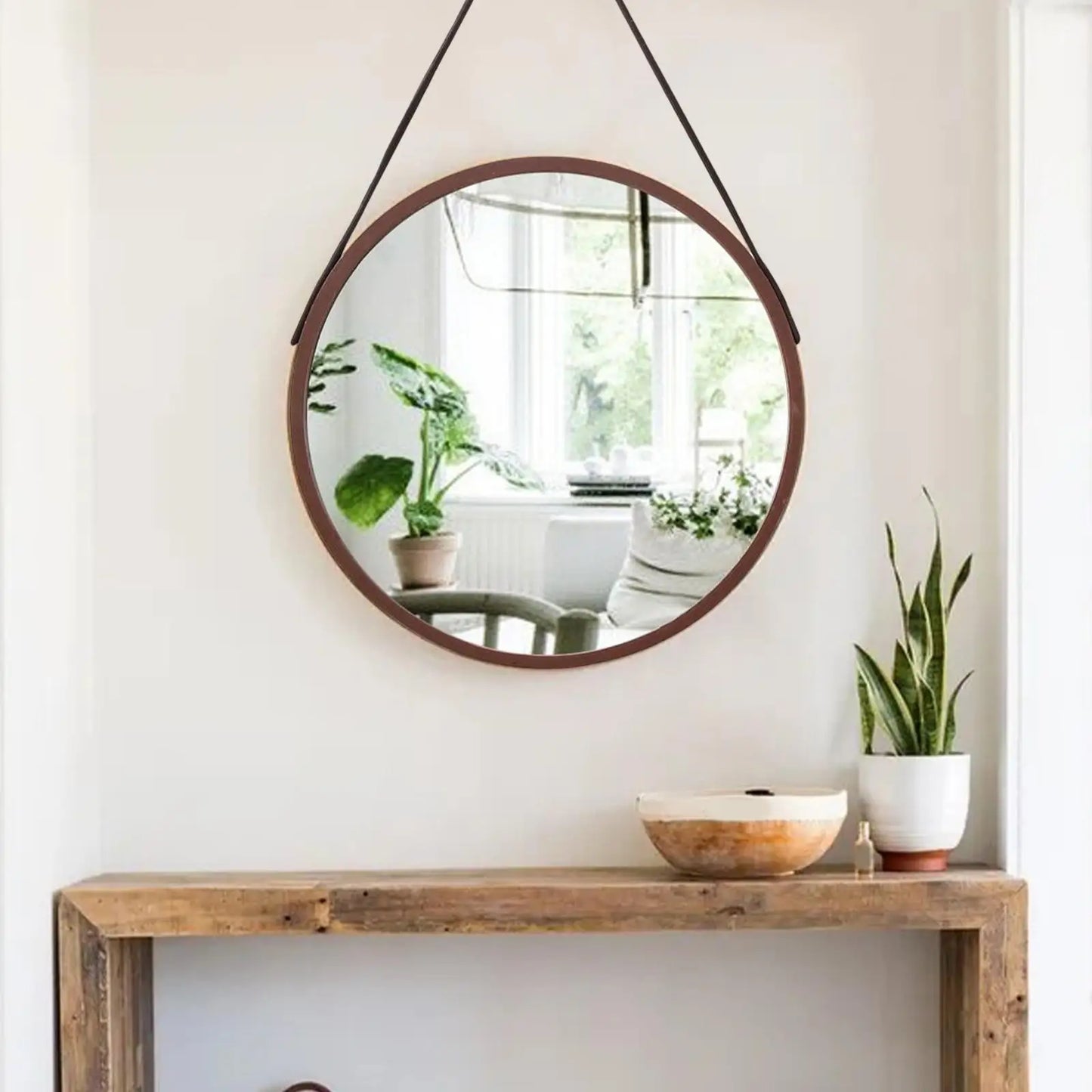 Wall Mounted Mirror Decorative Farmhouse Circle Rustic Frame Accent Mirror with