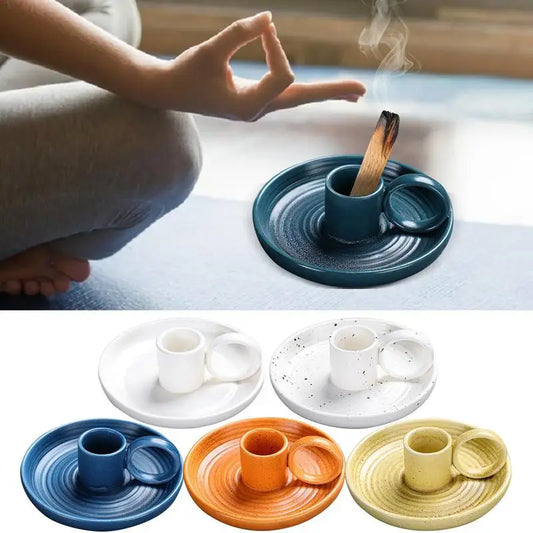 Palo Santo Sticks Holder Ceramic Sage Holder Ash Catcher Incense Burner Scent Wood Stand Burning Bowl with Handle for Palo Santo