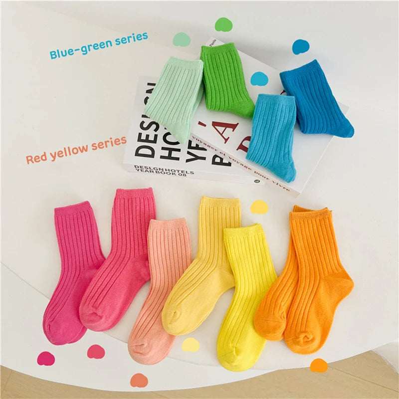 17 Colors Children's Casual Socks Ribbed Boys Girls School Sock Toddlers Ankle Sock Cotton Striped Baby Socken For Kids 1-9Y