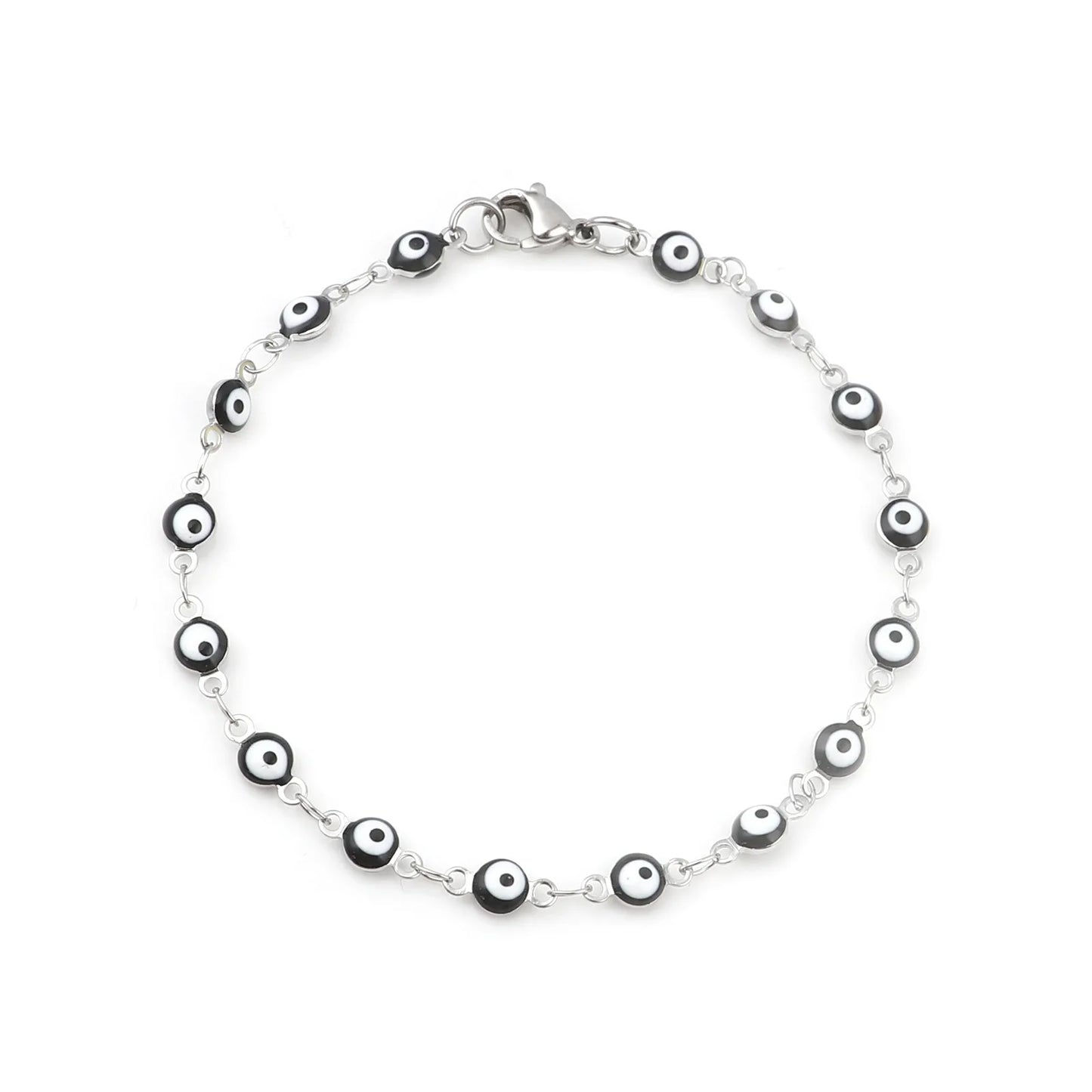 304 Stainless Steel Religious Evil Eye Bracelet Enamel Beads Link Chain Bracelet For Women Men Turkish Jewelry Bangle 19.5cm,1PC