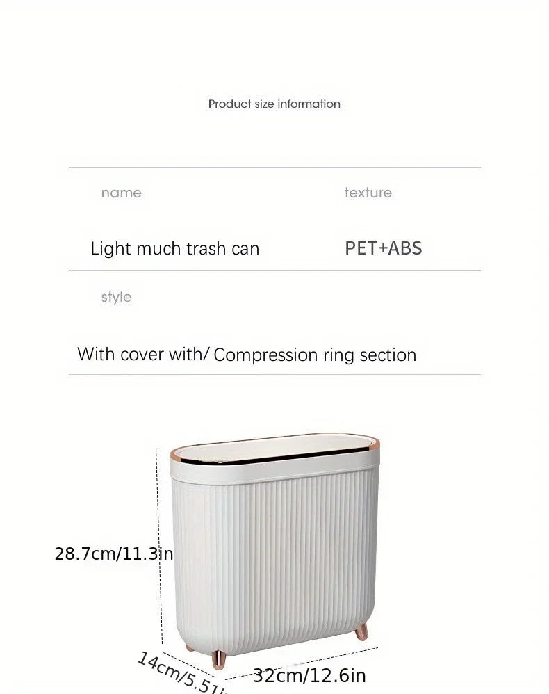 Compact Quiet-Close Trash Can for Bathroom/Bedroom - Electricity-Free, Space-Saving, with Optional Lid