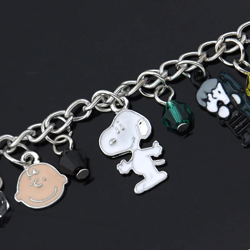 Snoopy Charlie Brown Woodstock Cartoon Cute Alloy Drip Oil Multi Combination Charm Bracelet Anime Toys For Girl Jewelry Gift