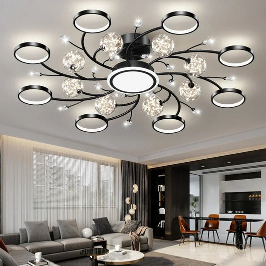 Nordic Living Room Modern Simple Atmospheric Luxury Ceiling Light Romantic Starry Sky Crystal Hall Chandelier Creative Black Art