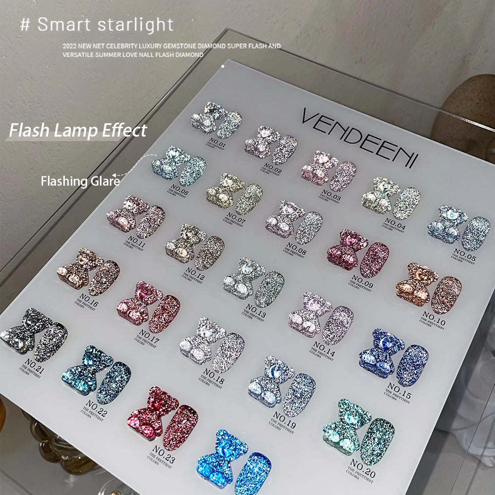 Vendeeni 24 Colors Glitter Broken Diamond Gel Nail Polish Flash Reflective Nail Art Gel Varnish UV LED Soak Off Gel Lacquer 15ml