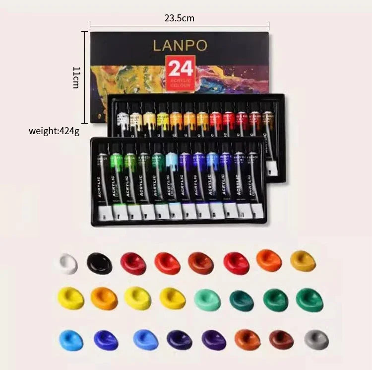 12/24 Colors Professional Acrylic Paints Set 12ml Painting Pigment Artist Drawing Fabric Glass Waterproof Paint Tube