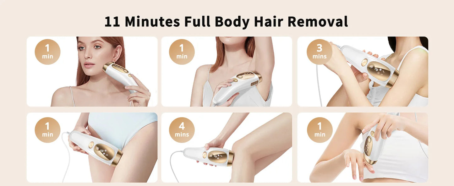 Unlimited Flashes IPL Hair Removal Laser Ice-Cooling Painless Whole Body Treament FDA Safe Hair Removal For Men Women Home Use