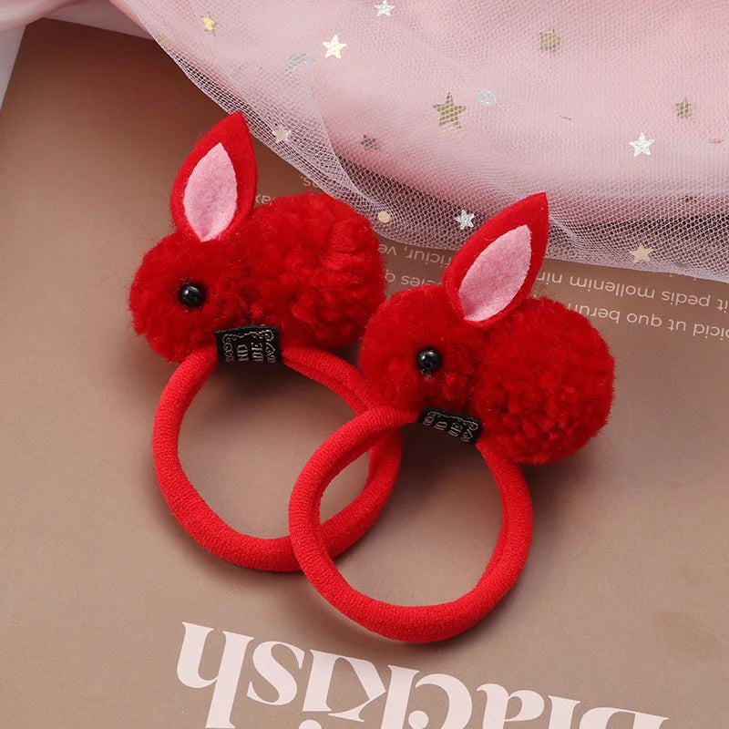 2 PCS Sweet Hair Ball Rabbit Elastic Hair Bands Princess Lovely Hair Accessories Children Hair Ties Baby Headwear For Girls Kids