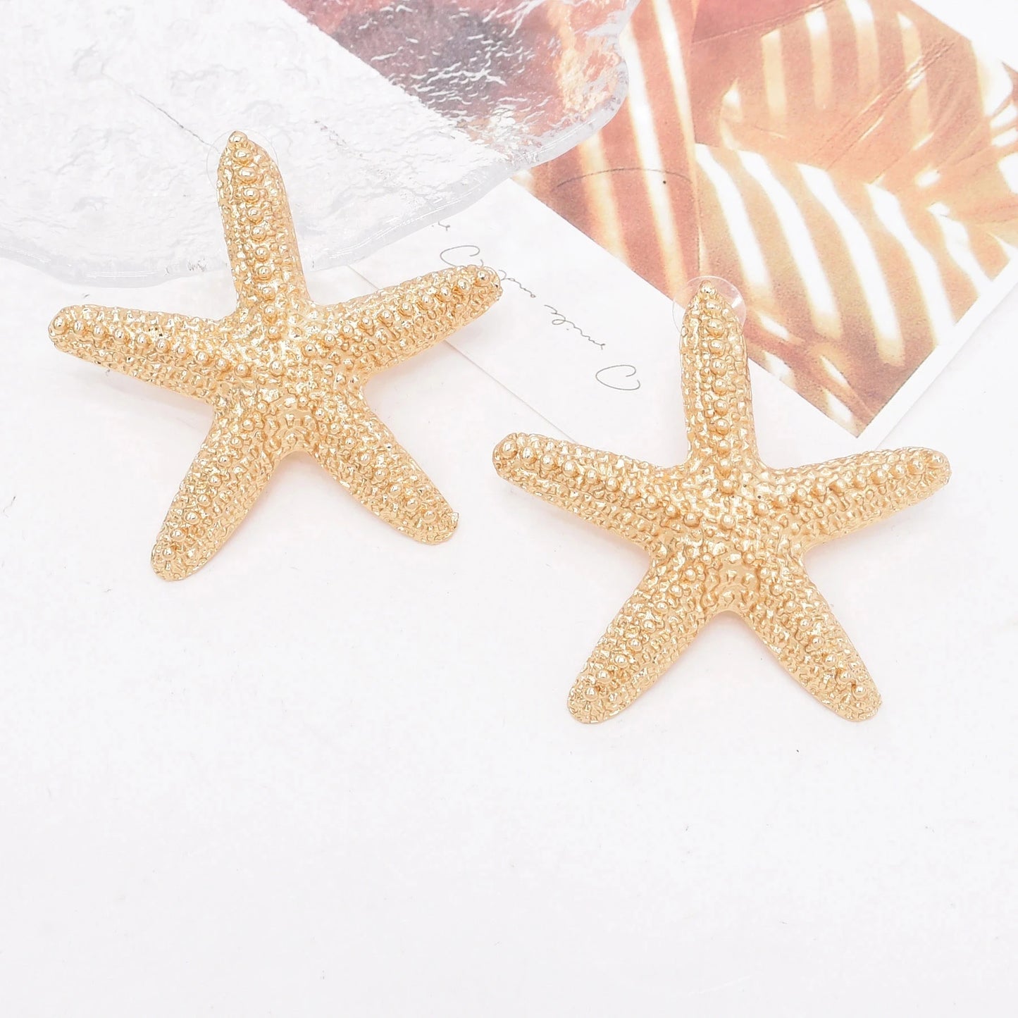 Golden Starfish Pendant Necklace Stud Earrings for Women Europ American Fashion Exaggerated Summer Marine Animal Jewelry Sets