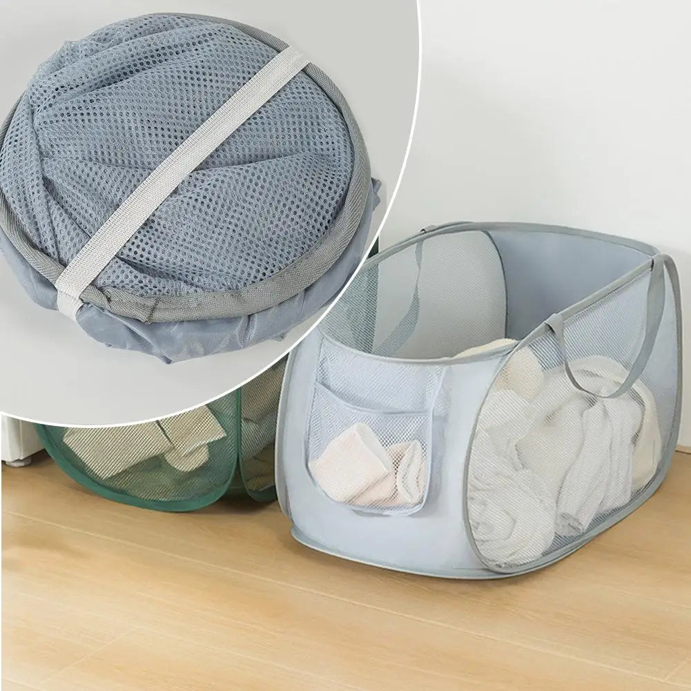 Folding Laundry Basket Organizer for Dirty Clothes Bathroom Clothes Mesh Storage Bag Household Wall Hanging Basket Frame Bucket