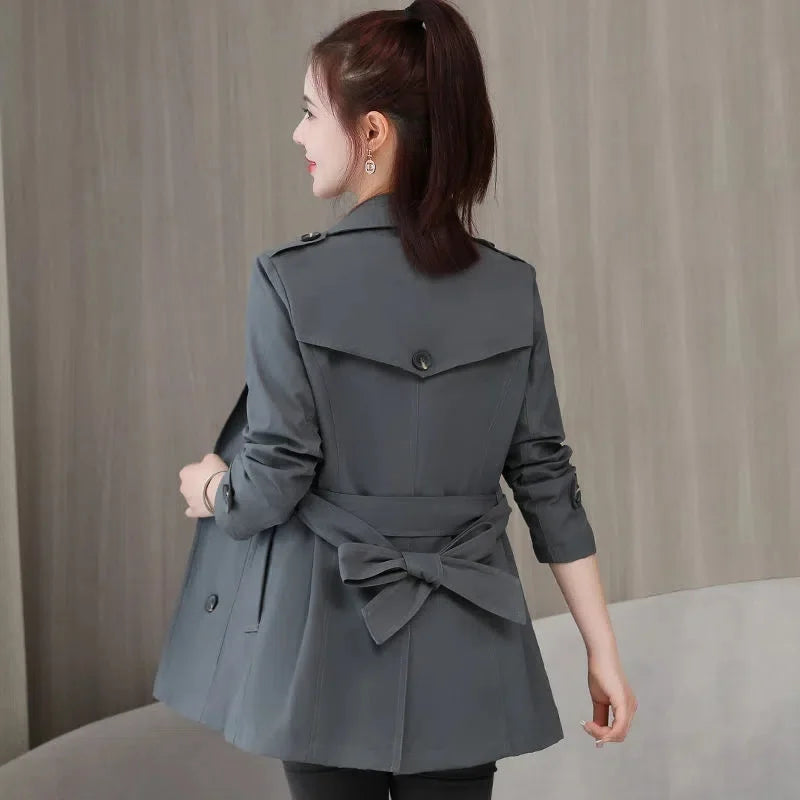 Women's Jacket 2024 New Spring Long Sleeves Stand Collar Casual Windbreaker Female Double-breasted With Belt Outerwear