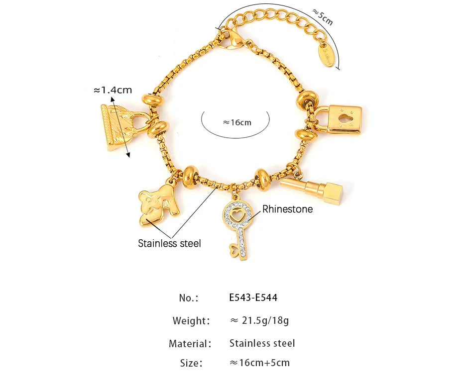 316L Stainless Steel Bracelets With Various Pendants For Women 18K Gold Plated Waterproof No Tarnish Women's Statement Bracelet