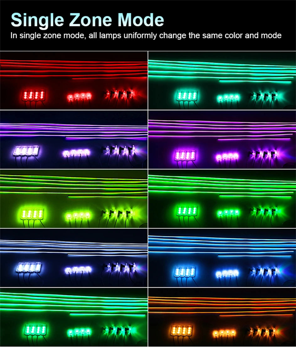 6/10/14/18 In 1 LED Dual Zone Symphony Streamer Car Ambient Light Interior RGB Neon Acrylic Strip Decoration Atmosphere Lamp 12V