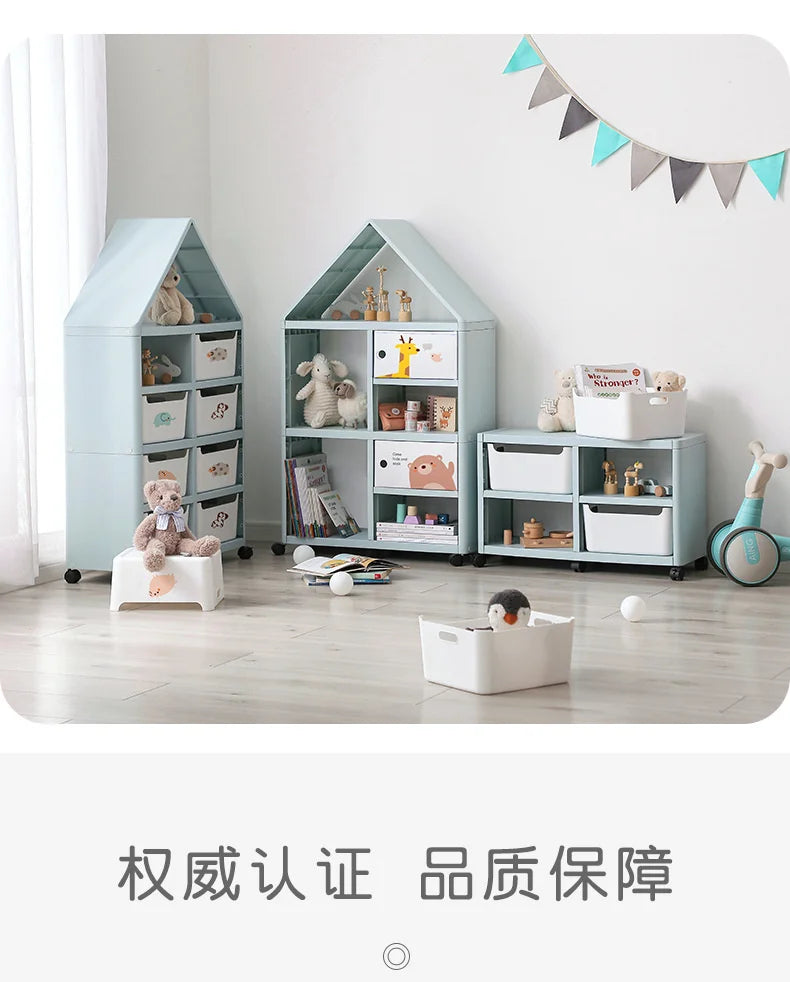 Book Cabinet Roof Shape Book Shelf Multi-layer Structure Shelf Furniture Round Corner Bookshelf For Children Universal Pulley