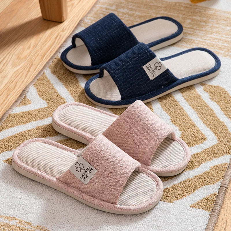 2024 Linen Home Slippers Soft Sole Silent Breathable Shoes in Spring Cotton and Linen Slippers for All Seasons Anti Slip Indoor