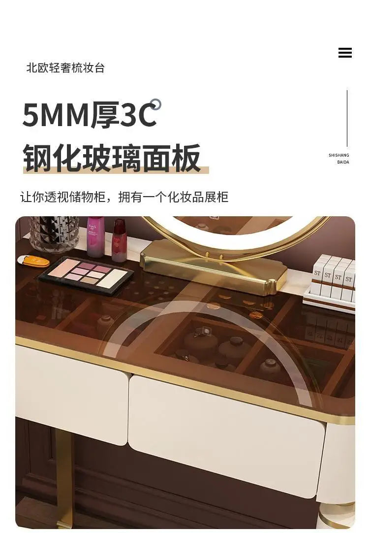 Vanity Desk Modern Dresser Table LED Mirros Household Bedroom Dressing Table Density Board Makeup Table With Mirror Furniture