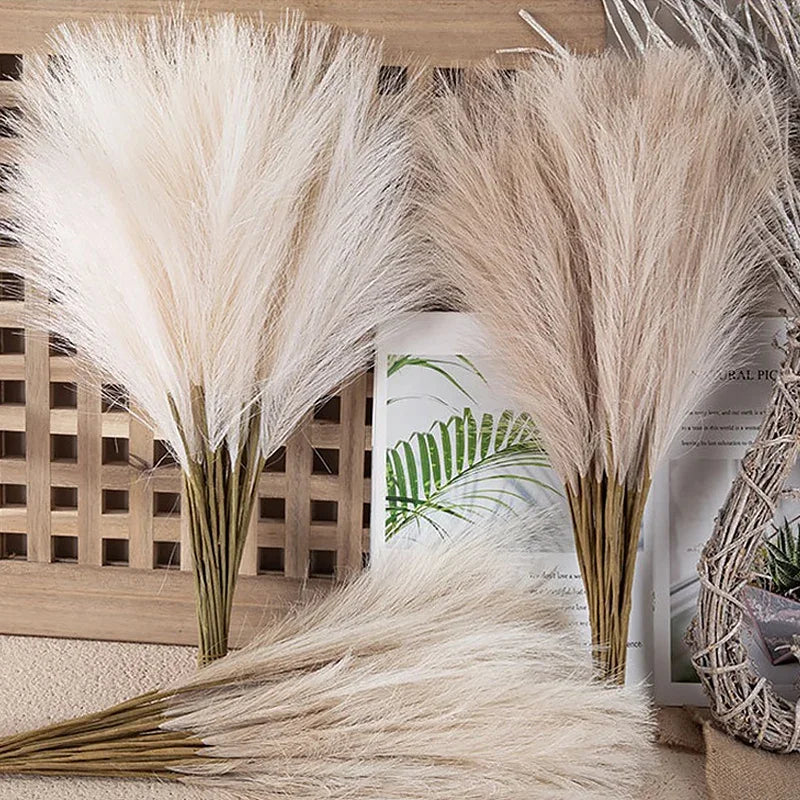 10Pcs Artificial Fluffy Pampas Grass Boho Decor Flower for Wedding Party Fake Plant Reed Simulated Home Decor Artificial Flower