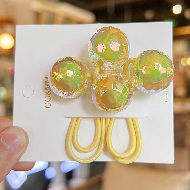 2pcs/lot Korean Color Ball Cartoon Head Cute Simple Long Rubber Band For Girl Children Kawaii Ponytail Hair Ties Party