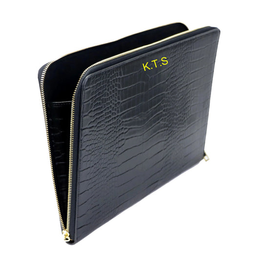 Free Customized Letters Laptop Bag For Macbook 13inch Computer Crocodile Pattern Pu Leather Briefcase Saffiano Travel Pouch