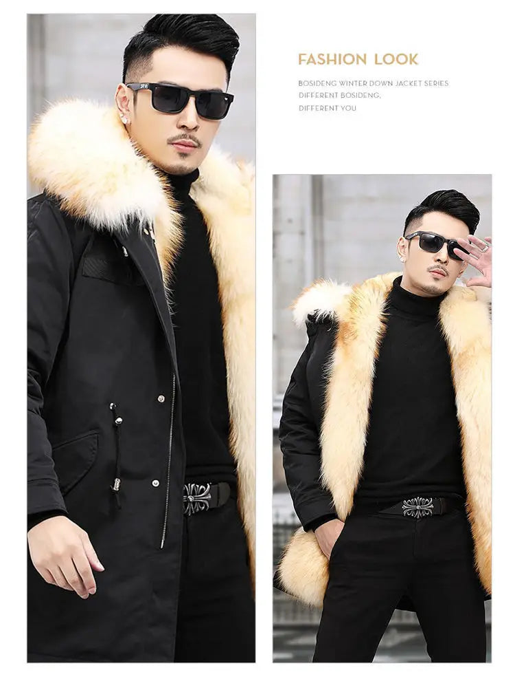 2023 New Parka Men Whole Mink Liner Winter New Fur Coat Mink-like Wool Mid-Length Leather Fur Coat