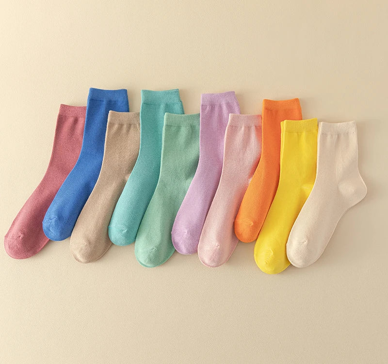 10 Pairs/Lot New Woman Cotton Socks Men Sock Solid Color Autumn Spring For Female's Soft Breathable Colorful Girl