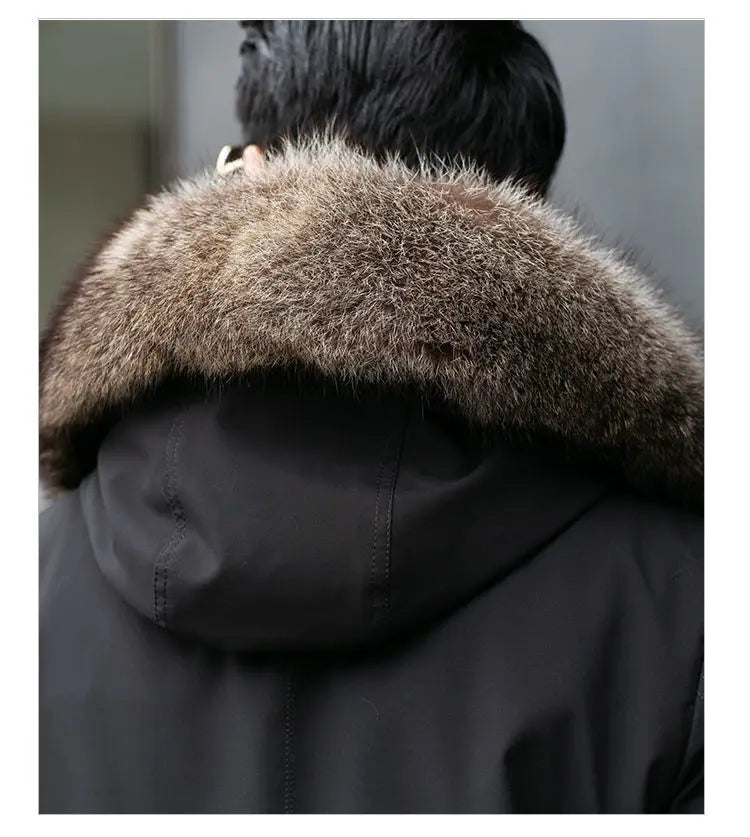 2023 New Parka Men Whole Mink Liner Winter New Fur Coat Mink-like Wool Mid-Length Leather Fur Coat