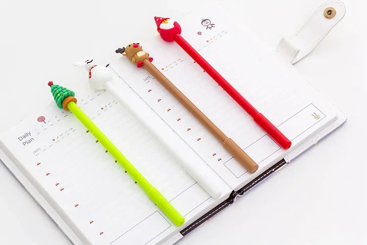30Pcs/Lot Kawaii Christmas Gel Pen 0.5mm Black Ink Cute Christmas Tree Elk Santa Snowmen Neutral Pen School Stationary Kids Gift