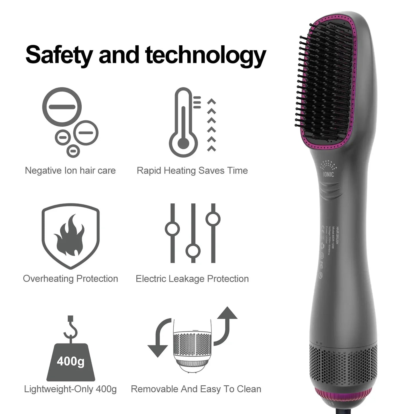 3 In 1 Hairdryer Brush Overheating Protection Negative Ion Hair Straightener Fast Heating Lightweight Hair Straightening Tool