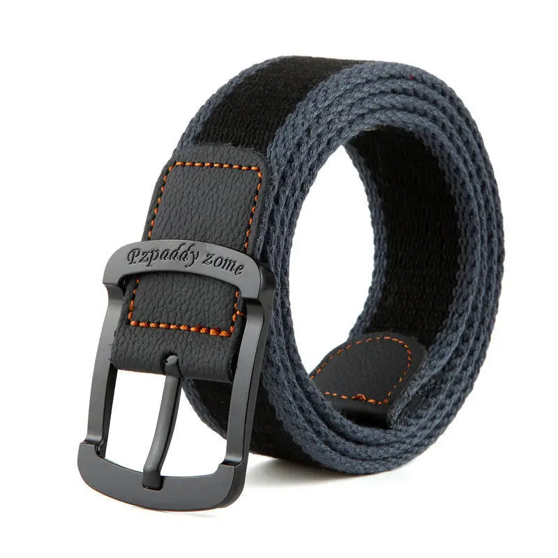 3.5cm Outdoor Canvas Men's Belt Solid Color Black and Red Striped Woven Alloy Pin Buckle Sports Overalls Belt for Men Wholesale