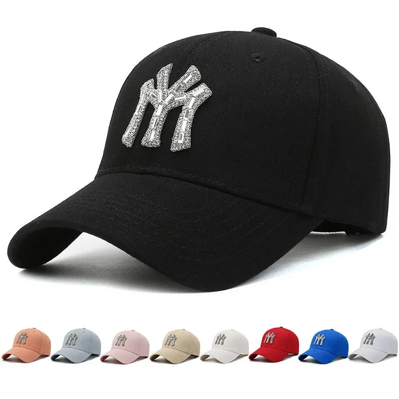 Women Cotton Solid Color Baseball Cap Men Classic Retro Diamond Letters Adjustable Sun Hat Summer Sports Leisure Snapback Caps